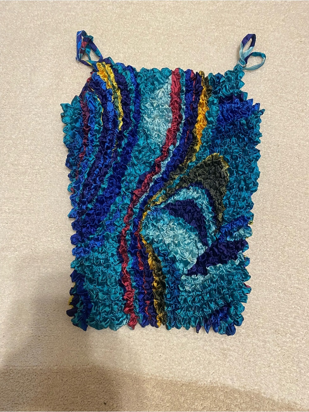 Ruched Multicolor Tube Top with Blue Wave Design